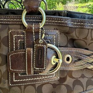 Coach Signature Brown Buckle Tote Bag and Tan Coach